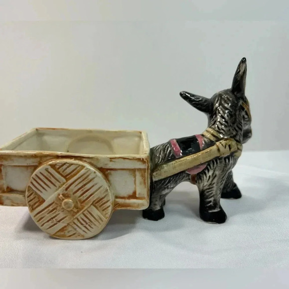 Vintage Ceramic Donkey Pulling Cart Planter Made  in Occupied Japan - Picture 10 of 14